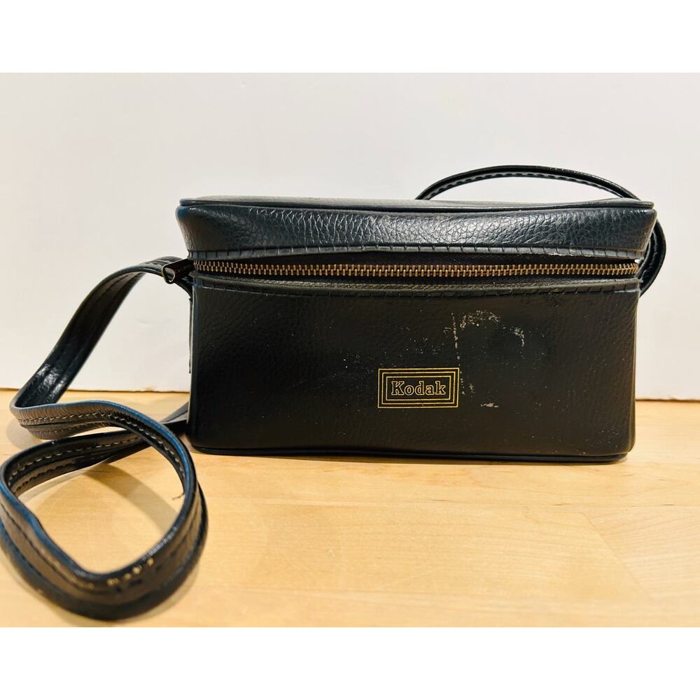 Vintage Kodak Camera Bag Black Faux Leather Crossbody Case Small Retro